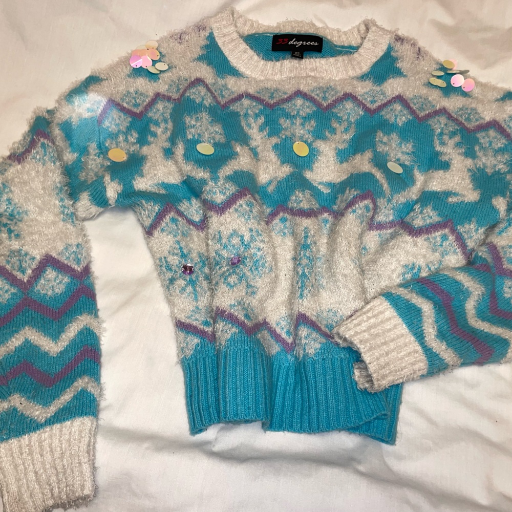 Cozy Blue and Cream Sweater